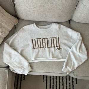 Balance / vitality warm up crew in stone heather size medium